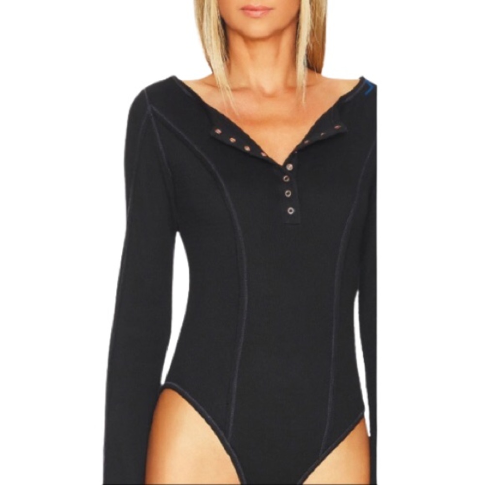NWT Free People Sloan Bodysuit Black Rose Gold Size S - Picture 2 of 8